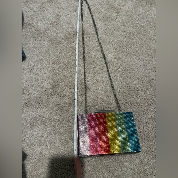 Zara Rainbow Glitter Metallic Clutch Shoulder Bag Handbag Purse Chain - Picture 7 of 7
